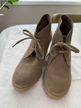 J. Crew women’s Taupe Suede Lace-Up Ankle Boots, wedge style
